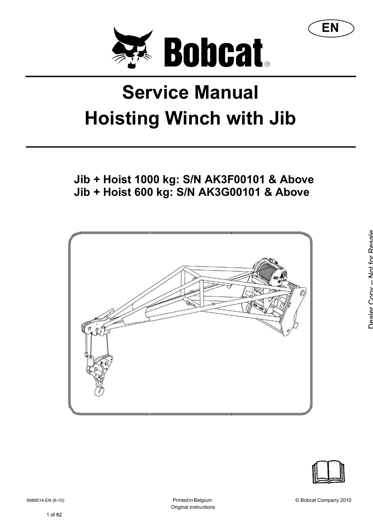 Hoisting Winch with Jib Attachment Service Manual Bobcat